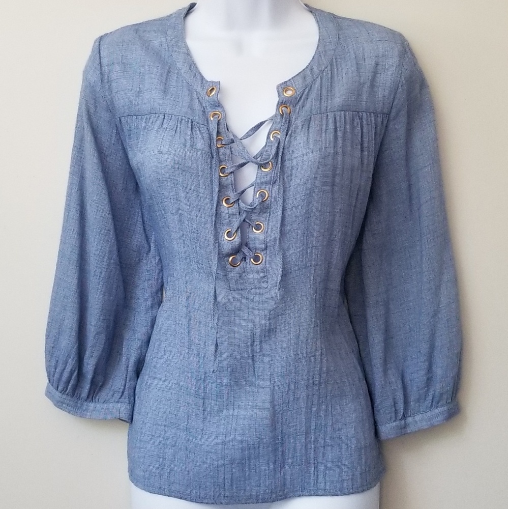 Forever 22 Lace Up 3/4 Sleeve Popover Blouse